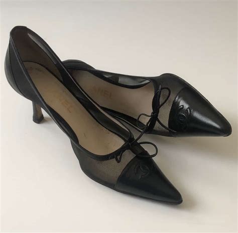 chanel leather black bowtie pumps|chanel slingbacks.